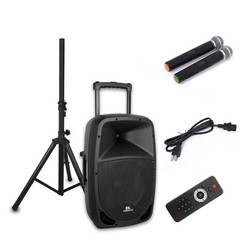 PRORECK 15″ 800W Portable Powered Speaker Battery Bluetooth Karaoke DJ Party Set