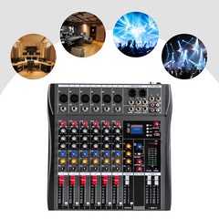 Audio Mixer 6 Channel DJ Soundboard USB Interface Power Bluetooth XLR Console