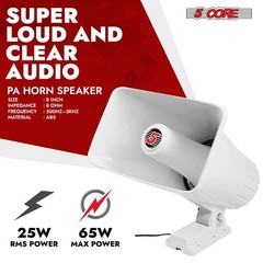 5Core PA Speaker Pair 5×8″ 65W Bull Horn Loud Audio 8Ohm Outdoor Speakers System