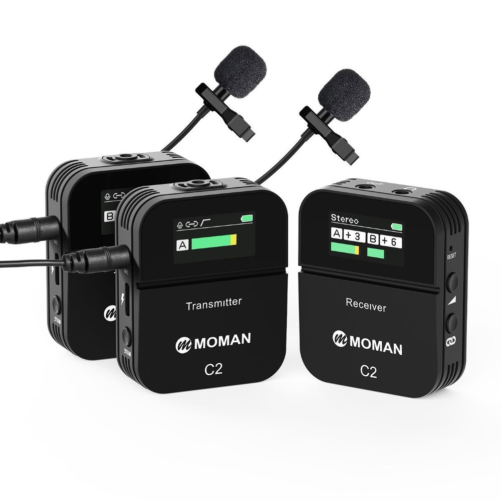 Wireless Lavalier Microphone Moman C2X 2.4G Clip On Lapel Mic For Camera DSLR