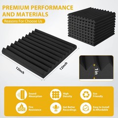 56 acoustic foam panels 1 inch 12×12 soundproof black studio office home