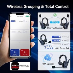 SYNCO XTALK Master Wireless Intercom Headset Master-Free Connection System 4Pcs