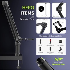 IXTECH Boom Arm Mic Stand with Extension High Profile, 3 WITH EXTENSION TUBE