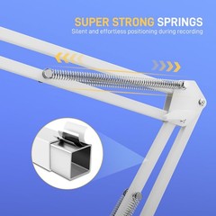 Boom Arm Microphone Stand, BA20 White, Adjustable, 1KG Load, Desk Clamp, Adapter