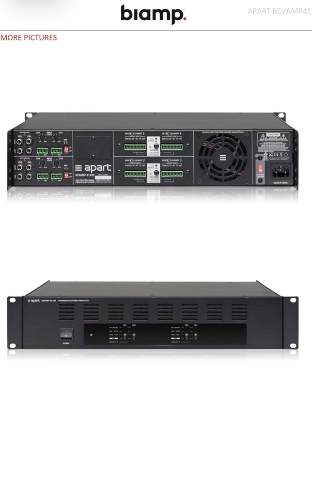 Biamp Commercial Audio REVAMP4120T. 4-channel Class D amplifier, 4×120 watts.