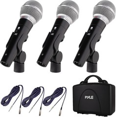 Pyle 3 Piece Professional Dynamic Microphone Kit Cardioid Black