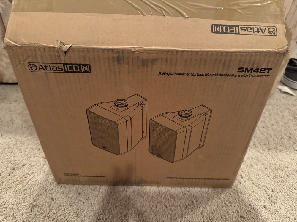 Atlas Sound SM42T-B 4in All-Weather 2-Way Surface Mount Speakers PAIR 70V 25V