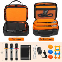 3 Slots Microphone Case for Wireless Mic System Storage, Carrying Bag with Padde