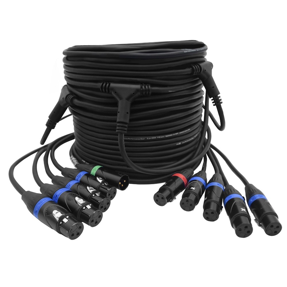 Prox 43FT 3-Pin DMX Cable w/ 9 Breakouts snake cable