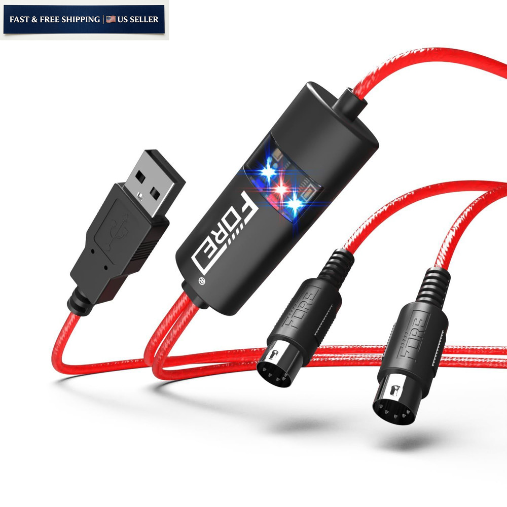 FORE MIDI to USB Interface Compatible with Type-A 6.5ft, Red