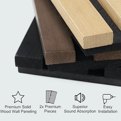 2 Pack Acoustic Solid Wood Wall Panels, 94.49” x 12.6” Natural Oak-1