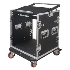 Sound Town 12U DJ Rack Case w/11U Slant Mixer Top Casters Lock Drawer STMR-12TD2