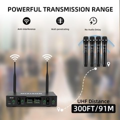 MIZISNR UHF Wireless Microphone Systems, 4 Channels Cordless Handheld Dynamic…