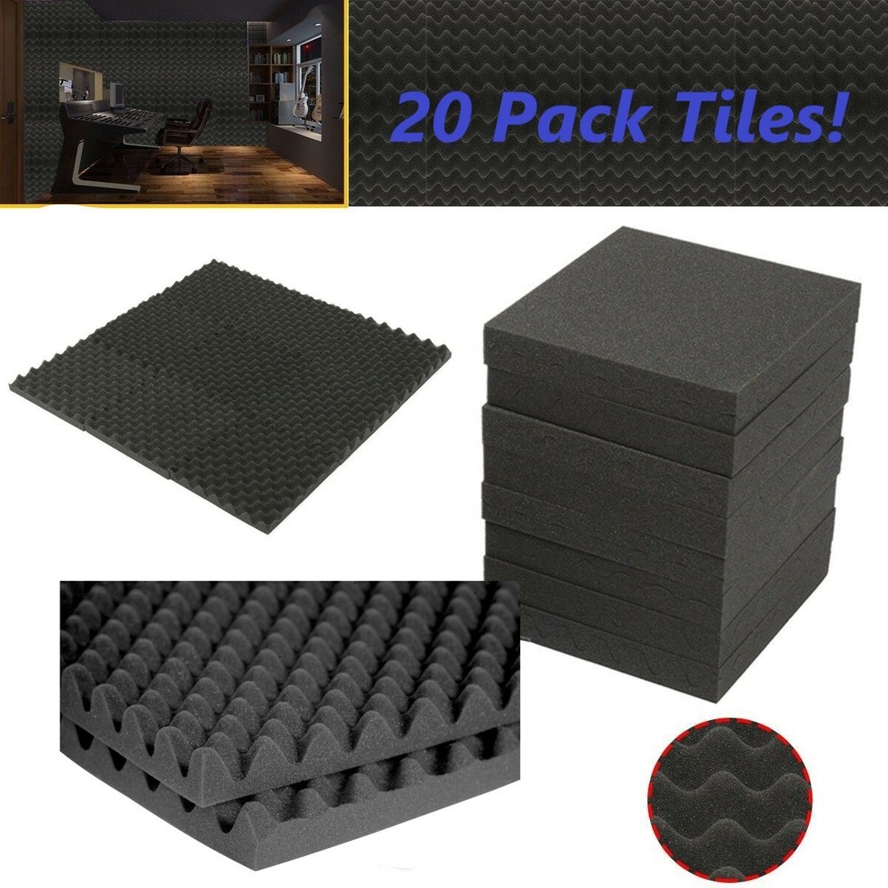 20pk Premium Acoustic Foam Black Egg Crate Wall Tile Soundproofing 12″x12″x1.5″