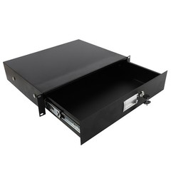 19″ 2U Steel Plate DJ Drawer Equipment Cabinet with Keys Black, in stock