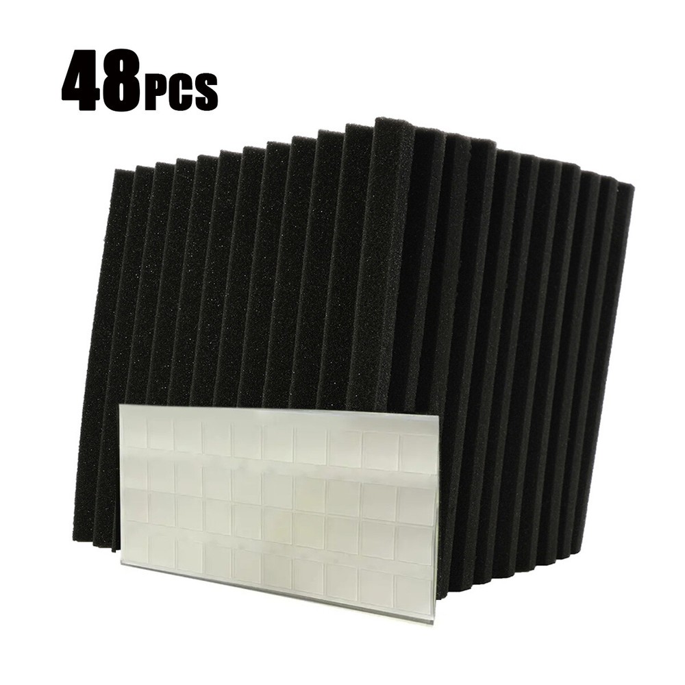 48pcs 12“x12“x1“ Black Acoustic Foam Wedge Sound Proofing Panel Nano Adhesive