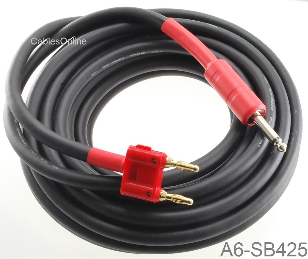 25ft Dual Banana Plug to 1/4″ Male Pro Audio 14awg Speaker Cable, A6-SB425