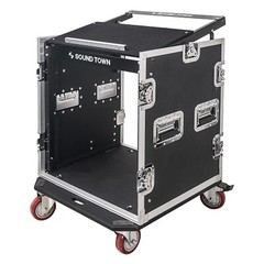 Sound Town 12U PA DJ Rack/Road Case w/ 11U Slant Mixer Top, Casters (STMR-S12UW)