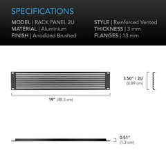 Rack Panel Accessory Vented 2U Space for 19” Rackmount, Premium Black Aluminum