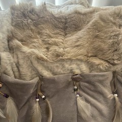 Gray genuine Fur & leather Trim wolf / eagle Native American style Flute bag