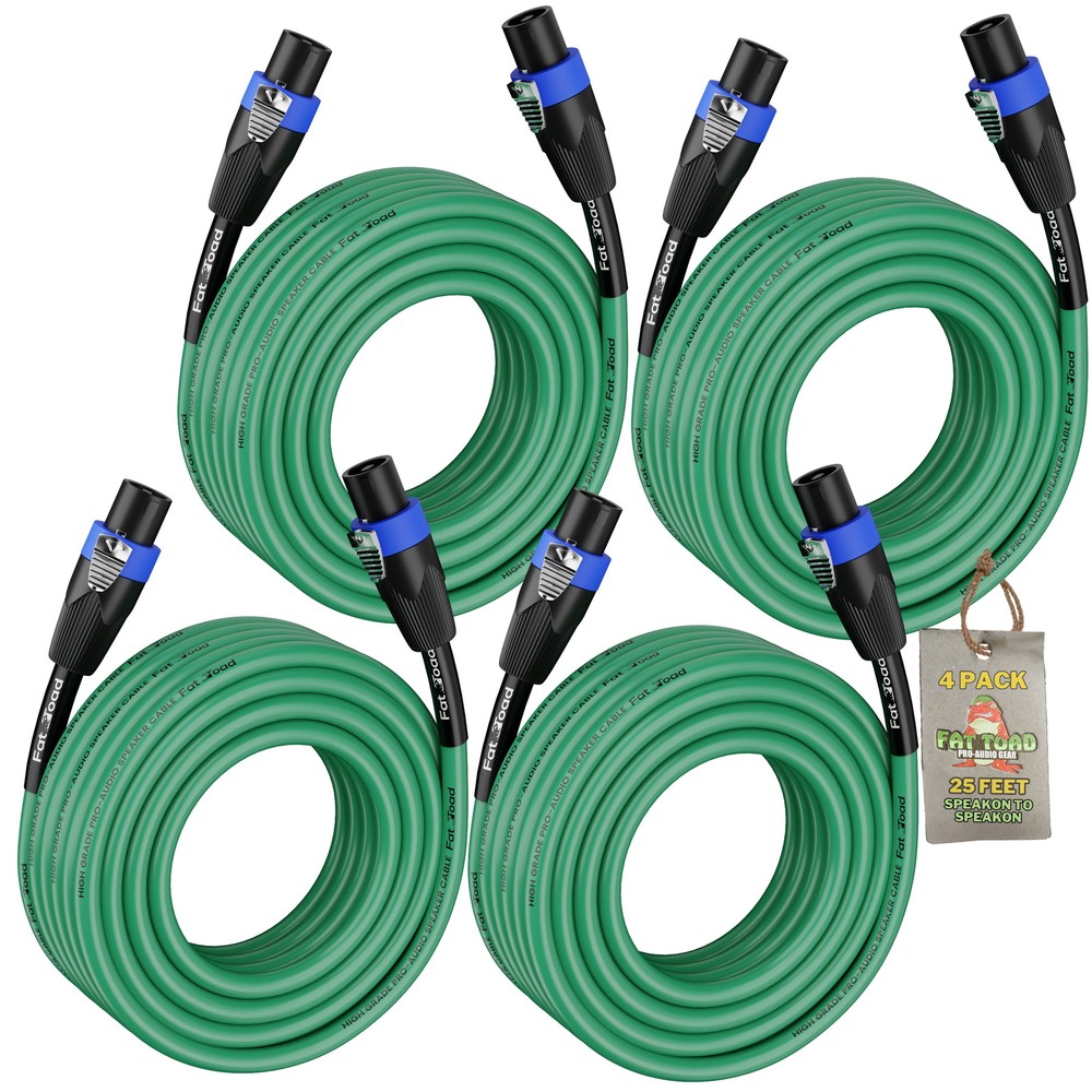 25FT Speaker Cords Speakon Cables FAT TOAD (4 PACK) | Twist Lock Connector Plug