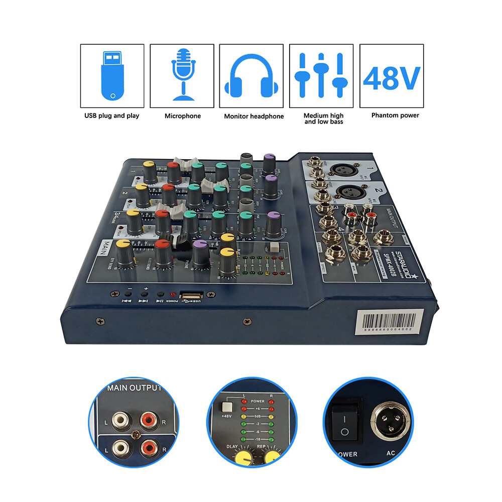 4 Channel Professional USB Audio Mixer Sound System Karaoke Club Mixing Console