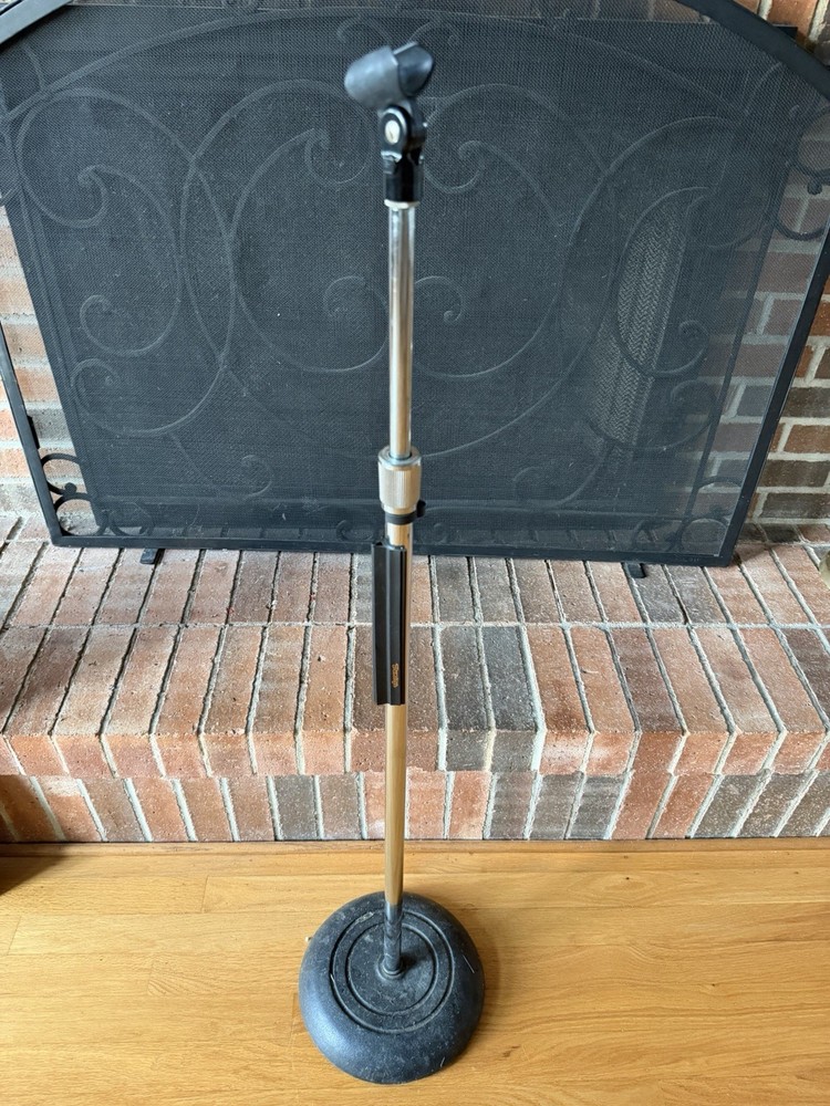 Vtg Atlas Sound Adjustable Boom Microphone Mic Stand Chrome Cast Base Soundolier