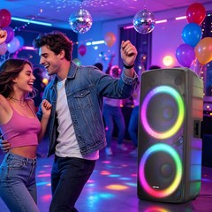 Powerful Dual 15″ Transparent Bluetooth Party Speaker with RGB Lights & UHF Mic