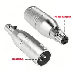 2PCS 3 Pin XLR Male to Mini XLR Female Mic Adapter Silver Audio Interconnect
