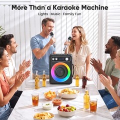 Karaoke Machine with 2 Wireless Microphones, Portable Bluetooth Speaker for A…