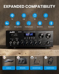 Moukey 400W 2 Channel Audio Power Amplifier Bluetooth Home Stereo Receiver