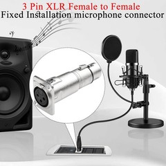 3Pin XLR Female to Female Panel Mount Microphone Adapter 5cm Cable Silver
