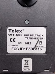 Lot of 2- Telex WT-500 UHF Wireless Beltpack Transmitter – Powers On – USED