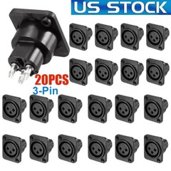 (20 PACK) 3-PIN XLR Female Panel Mount Non-Latching Nylon Jack