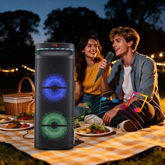 Portable Bluetooth Party Speaker with Dual 10″ Heavy Bass Sound System Mic FM DJ