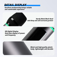 Dual Wireless Microphone Handheld Dynamic Microphone for Karaoke Singing, Party,