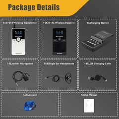 Retekess UHF Wireless Translation System Transmitter 15 Receivers Charging Base