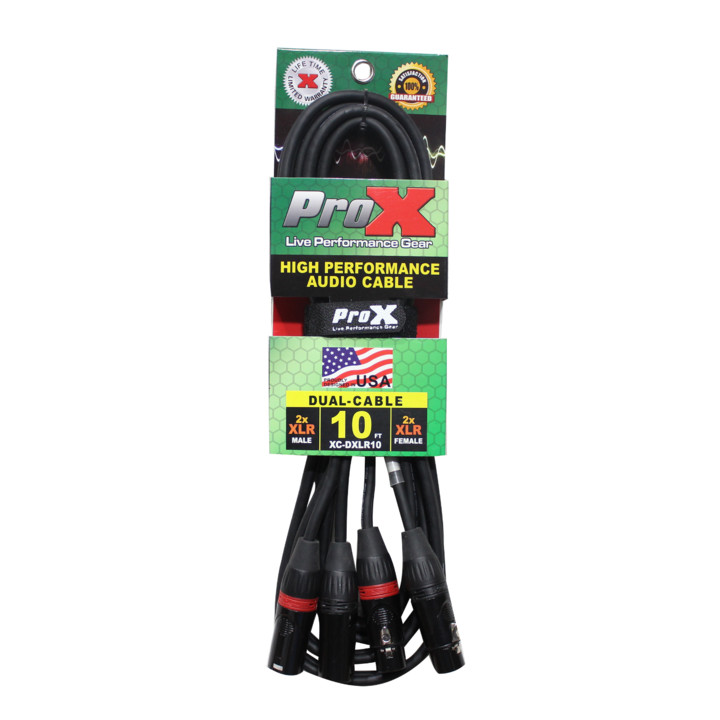 ProX XC-DXLR10 10 Ft. Balanced Dual XLR-M to Dual XLR-F Audio Cable