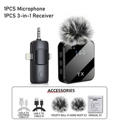 Wireless Lavalier Microphone for iPhone Android Camera Noise Cancelling Mic