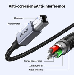 UGREEN USB C Printer Cable – 16 FT Nylon B to C 16 FT, Silver