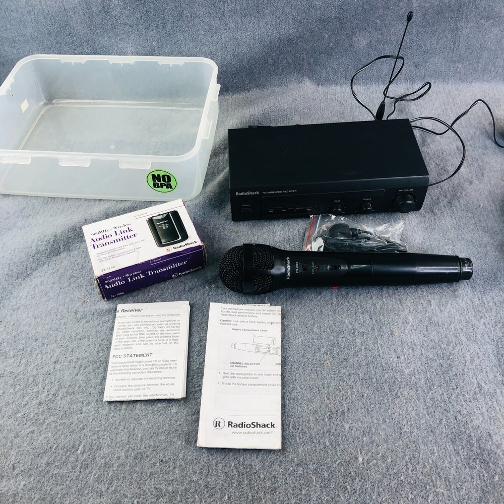 Radio Shack Microphone & FM Wireless Receiver 32-1250 & 32-1252 Audio Link & Mic