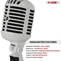 5 Core Retro Dynamic Vocal Iconic Microphone Vintage Classic Unidirectional Mic