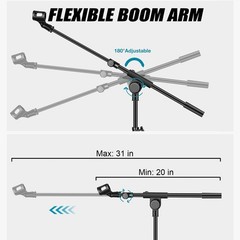 GLEAM Microphone Stand for Light less than 1 LB – Tripod, Black