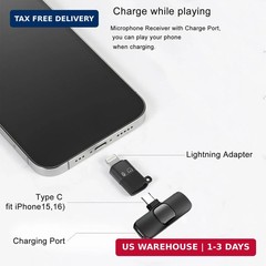 Wireless Microphone Mini Mic for iPhone/Android Phone, LED Display Lavalier Micr