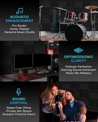 52 Pack Acoustic Foam Panels, 1 X 12 X 12 Inches Sound Proof 52Packs Grey+Black
