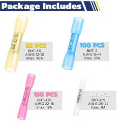 330PCS haisstronica Heat Shrink Butt Connectors-Marine Red,blue,yellow,white