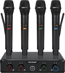 4-Channel Wireless Microphone System, UHF Compact Cordless Mic Set W/ 4X10 Frequ