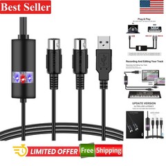 USB MIDI to USB Cable Adapter Connect Piano Keyboard to PC Laptop 6.56FT Black