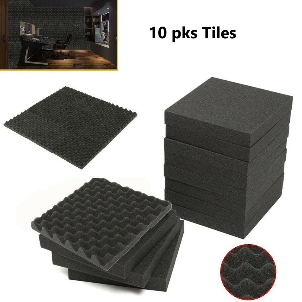 10pk Egg Crate Black Premium Acoustic Foam Tile Padding Sound Proof 12″x12″x1.5″