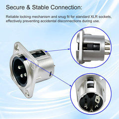 XLR 3Pin Female &Male Panel Mount Chassis Connector Nickel Plated Housing silver